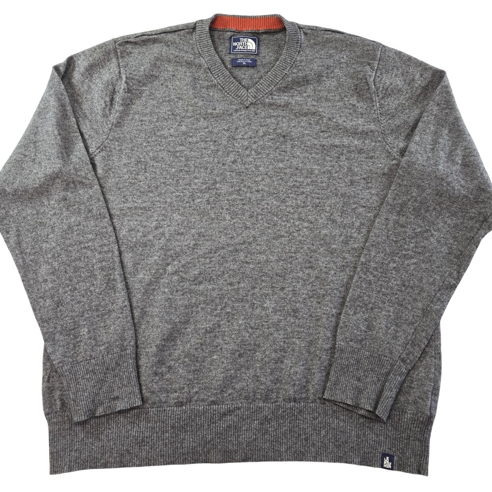 The North Face Sweater Mens XL Gray V-Neck Pullover‎ Lightweight Logo Tight-Knit